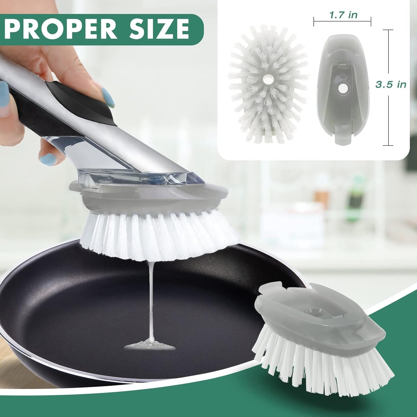 Soap Dispensing Dish Brush Refills, 8 Pack Dish Brush Replacement Head for Steel Soap Dispensing Dish Brush