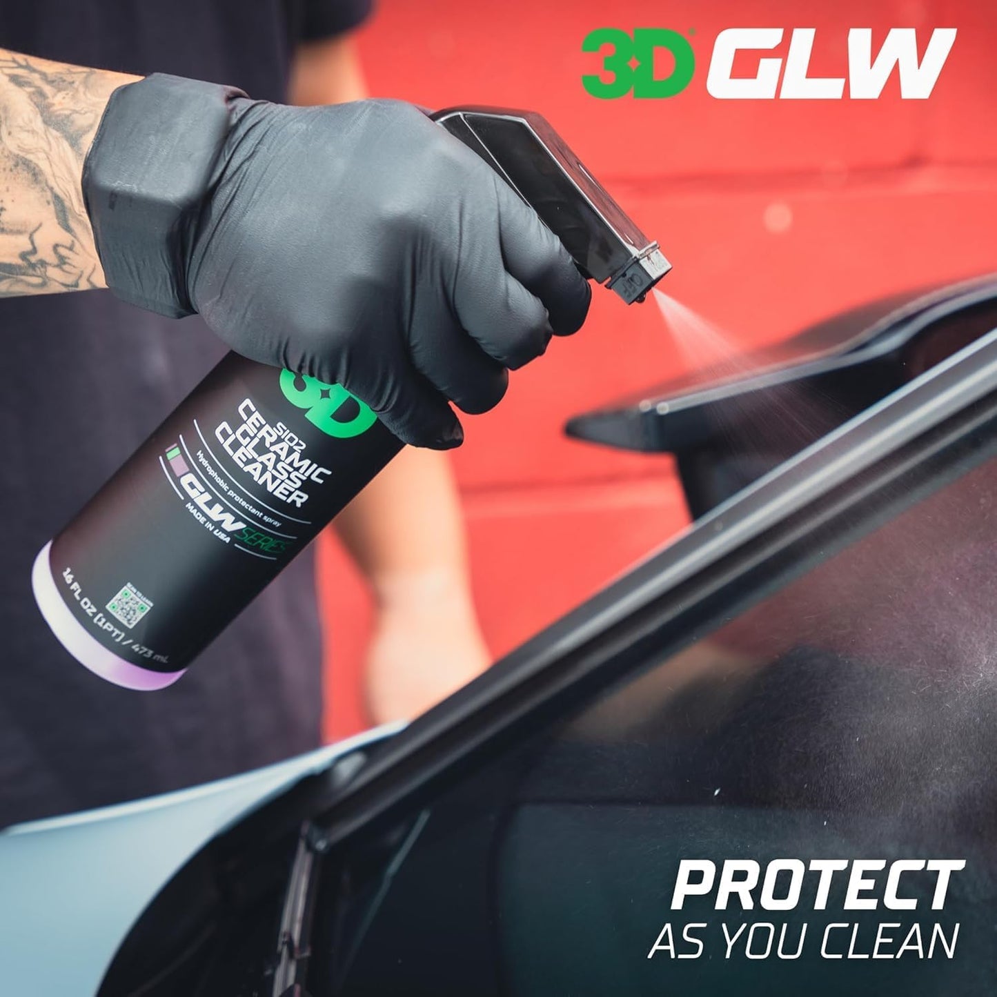 3D SiO2 Ceramic Glass Cleaner 1 Gallon – Hydrophobic Car Glass Cleaner with Rain Repellency – Optical-Grade Clarity, Streak-Free Shine & Ceramic Protection – Auto Detailing Spray – Made in USA