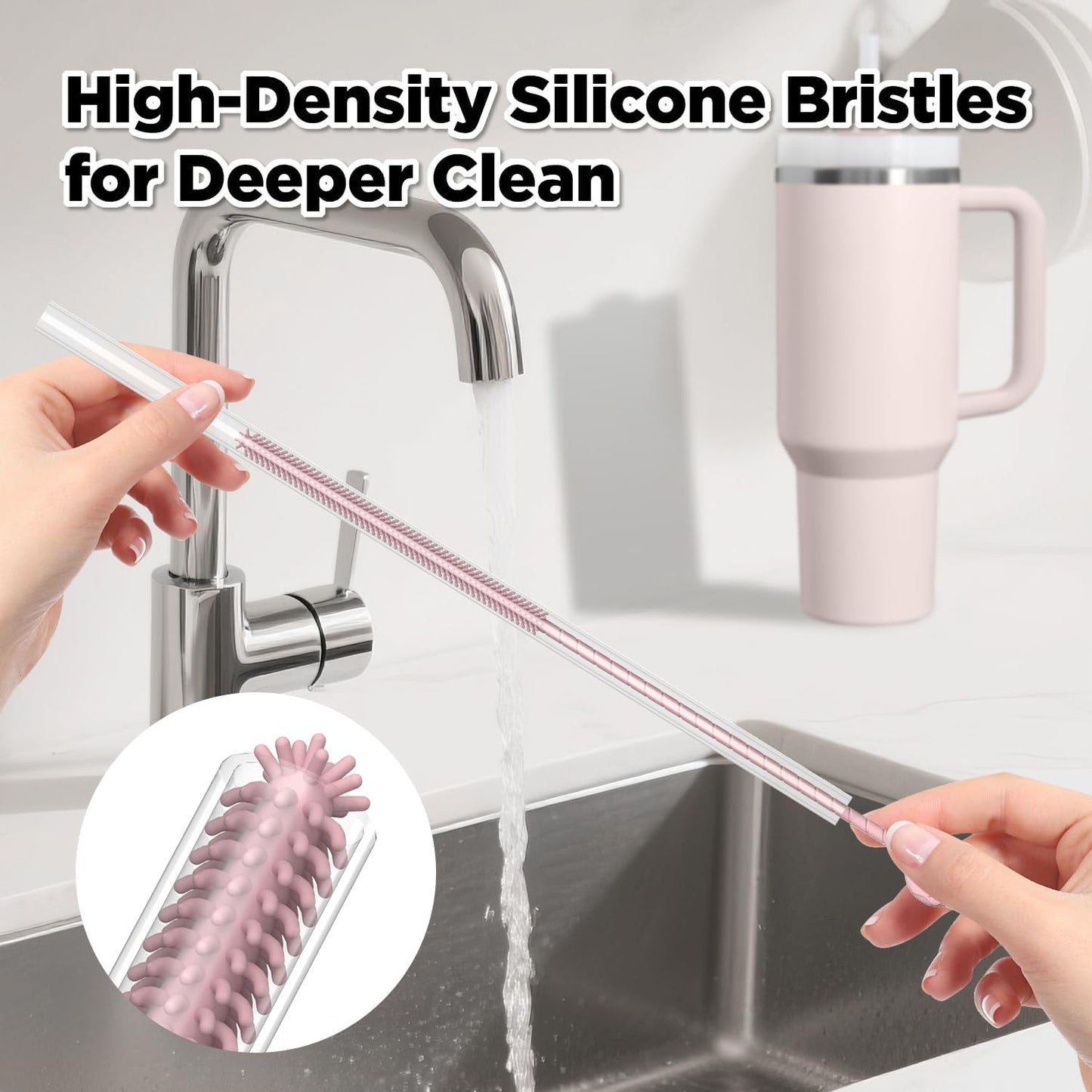 2 Pcs Silicone Straw Cleaner Brush, Extra Long Cleaning Brushes for Straws, 6mm&9mm, Blue