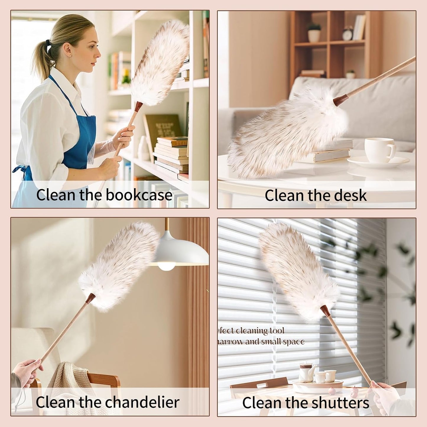 THARAHT 2PCS Ostrich Feather Duster 16 Inch Fluffy Natural with Wood Handle Reusable Washable for Cleaning Keyboard,Home,Car,Office Ostrich Feather Duster