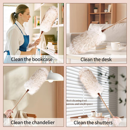 THARAHT 2PCS Ostrich Feather Duster 16 Inch Fluffy Natural with Wood Handle Reusable Washable for Cleaning Keyboard,Home,Car,Office Ostrich Feather Duster