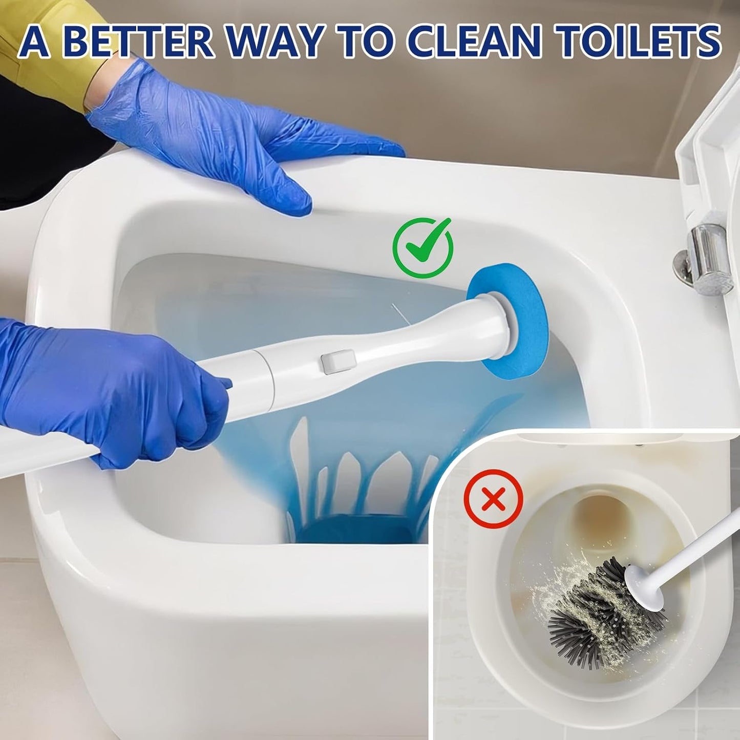Electric Toilet Brush and Holder Set, Electric Toilet Bowl Brush, Toilet Brush Cleaner Set with 5 Refills Disposable Cleaner Brush, Floor Standing, Wall Mounted Without Drilling, Rechargeable, White