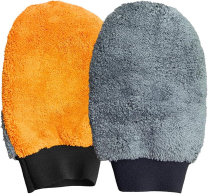 2PCS Coral Fleece Car Wash Mitts, No Scratch Microfiber Wash Mitt Car Cleaning Glove, Reusable Dusting Mitt with Elastic Wrist Cuff for Car Washing and Detailing (Palm Glove)