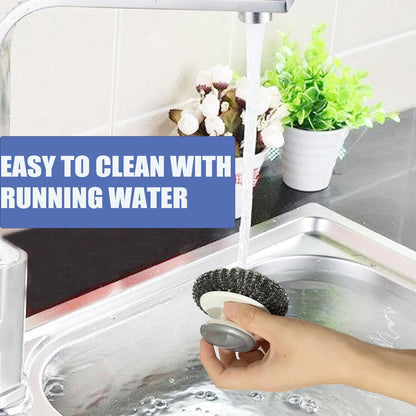 Stainless Steel Wool Scrubber with Handle, Heavy Duty Dish Scrubber, Steel Brush for Cleaning Pots, Pans, Grills, Sink (4 Pack)