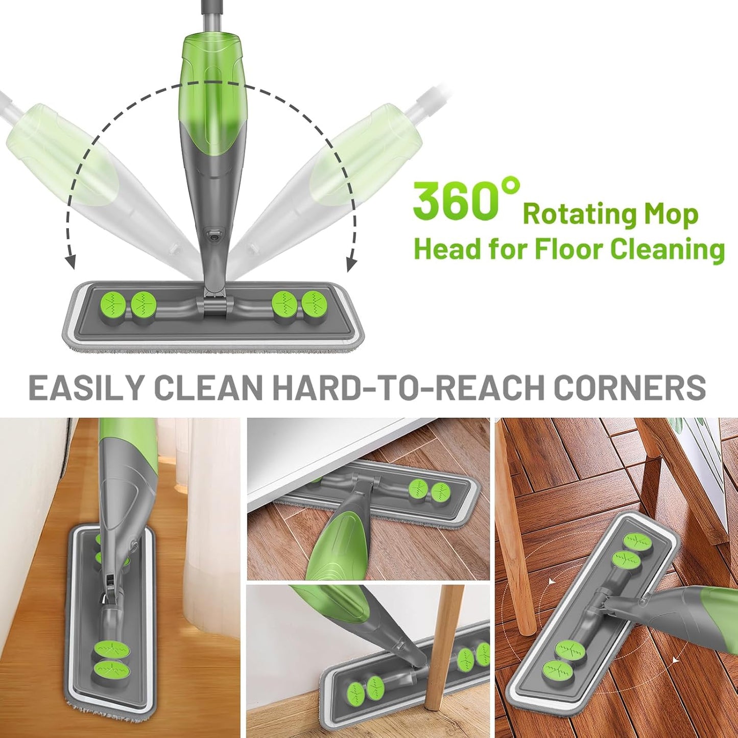 Spray Mops for Floor Cleaning - Wet Dry Mops with 2 Washable + 2 Disposable Pads for Swiffer Powermop - Refillable Bottle for Hardwood Tile Home Kitchen - Absorbs Pet Hair Dust Stains