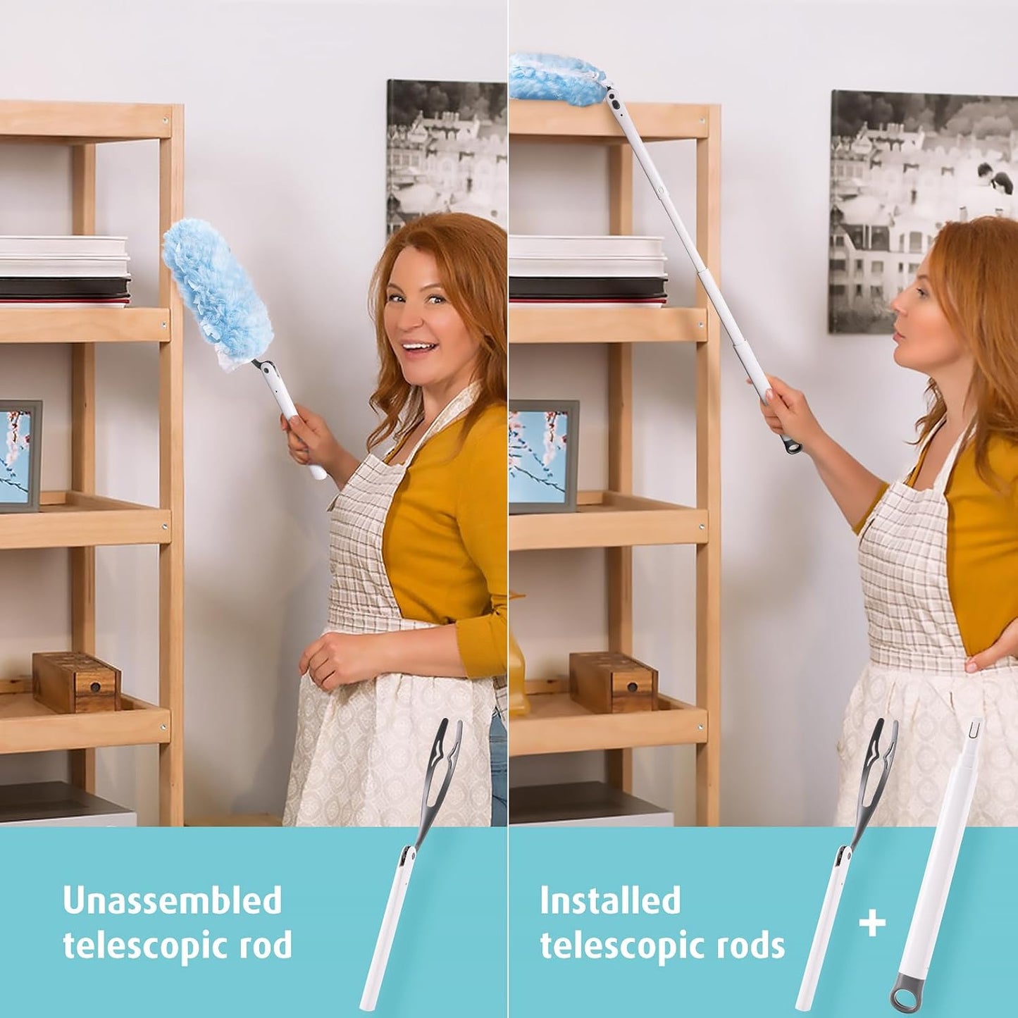 6 ft Extendable Duster Handle with 20 Refills, Compatible with Swiffer, Disposable Microfiber Dusting Pads for Home Cleaning, Ceiling, Fan, Window, Hard-to-Reach Areas