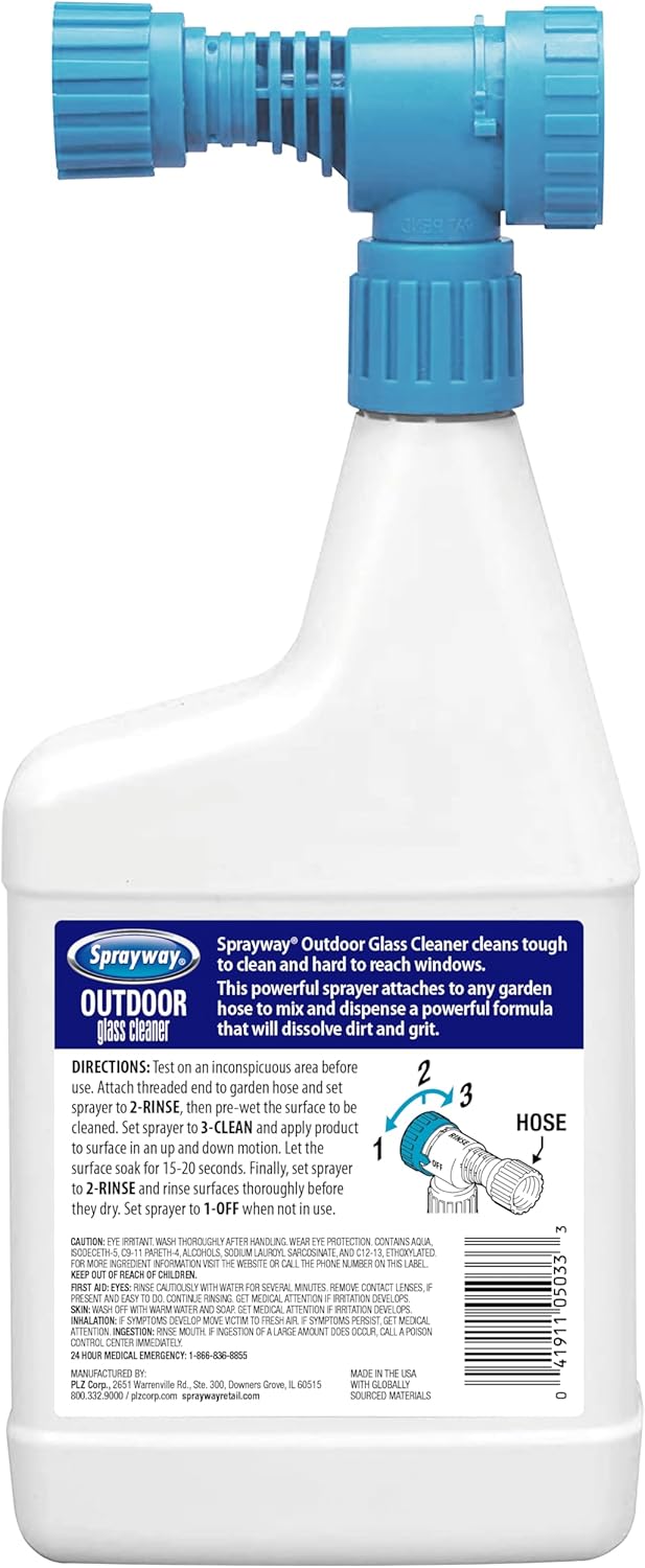Sprayway Outdoor Glass Cleaner, 32oz | Streak-Free Shine, Foaming Action | Ideal for Windows, Patio Doors, and Outdoor Glass Surfaces