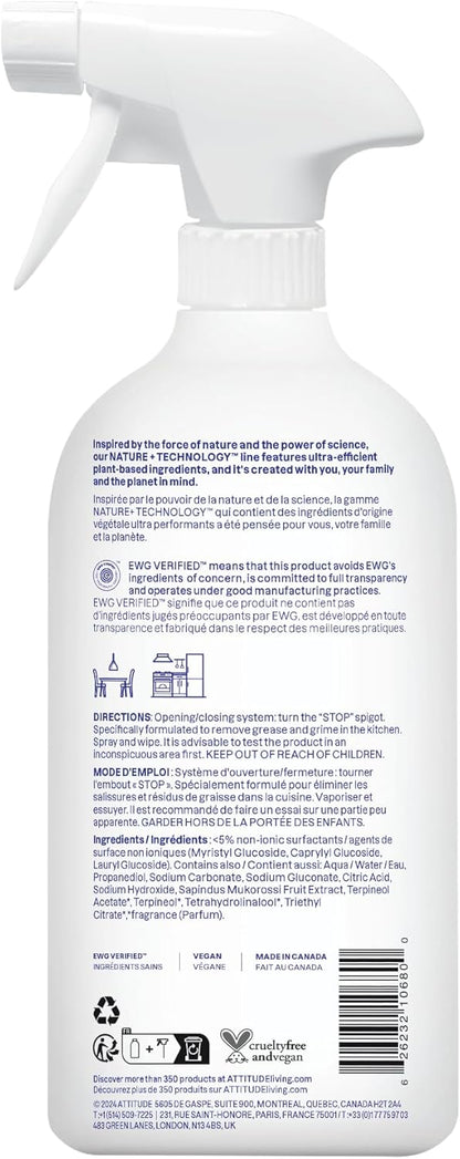 ATTITUDE Kitchen Cleaner Spray, EWG Verified, Degreaser Spray to Cut Grease & Grime, Plant-Based & Vegan, Citrus Zest Scent, 27.1 Fl Oz