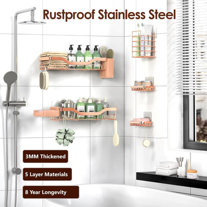 NESOMI Shower Caddy Adhesive Shower Organizer 7-Pack, Rustproof Stainless Steel Bathroom Shelves, Large Capacity No-Drill Rack Storage Accessories with Soap Dish Toothbrush Holder &24 Hooks Home Decor