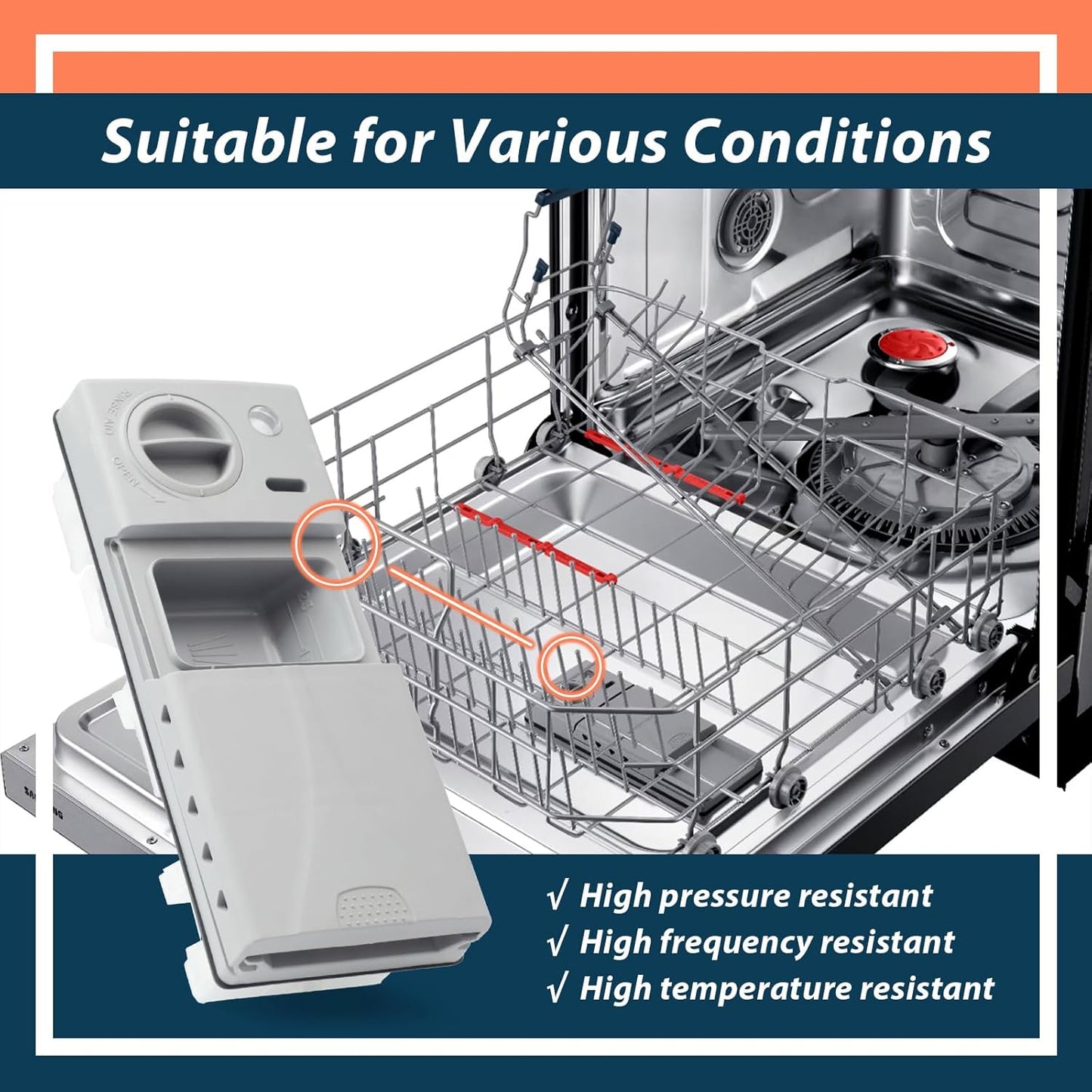 DD59-01002A Dishwasher Detergent Rinse Aid Dispenser Assembly with Cover Compatible with Samsung Parts Replace AP5917191 113136 4000942 PS9606363 PD00038960 EAP9606363