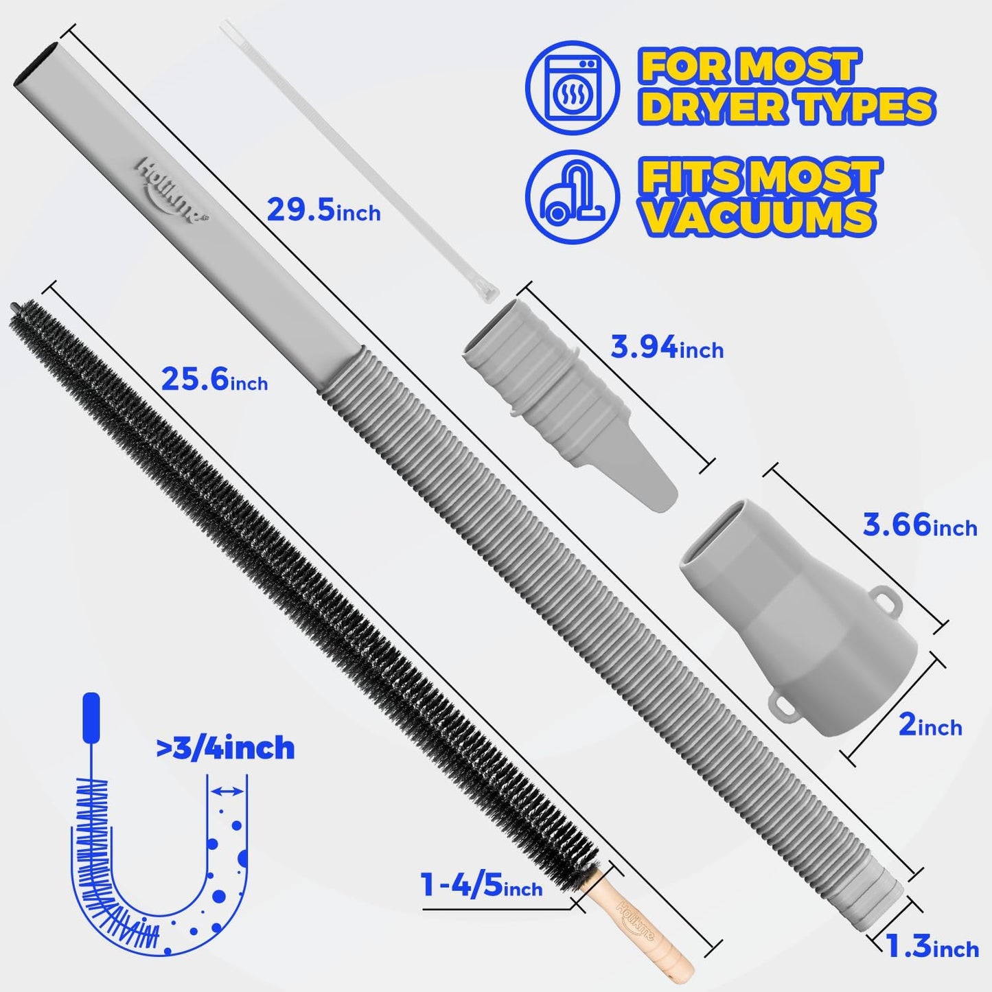 Holikme Dryer Vent Cleaner Kit 2 Pieces - Upgraded Dryer Lint Screens Cleaner Brush Part,Compatible with Most Vacuum Cleaner,Vacuum Hose Attachment & Refrigerator Coil Brush,Quickly Lint Remove,Blue