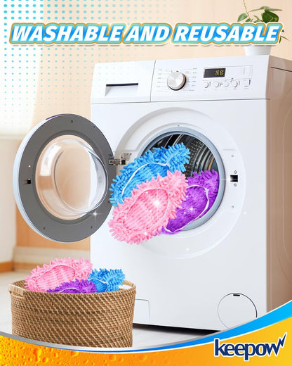 6 Mop Slippers for Floor Cleaning Mop Socks for Women Washable Mopping Socks Feet Foot Slippers Dust Mopping Shoes Microfiber Moppers Slippers for Women Men House Cleaning (3 Pairs)