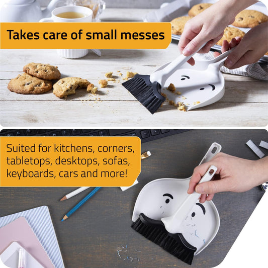 Peleg Design Dustache Small Dustpan and Brush Set, Mini Broom and Dustpan Set, Mustache Design, Small Broom and Dustpan Set, for Home & On-The-Go