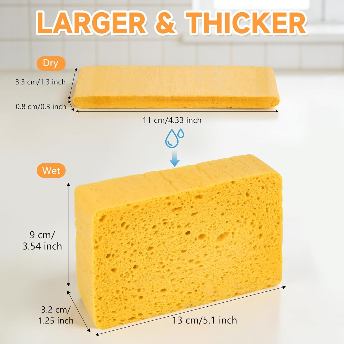 8-Count Pop Up Cellulose Sponges | Non-Scratch Eco-Friendly Kitchen Sponges for Dishes, Bathroom, Cars | Tear-Resistant Natural Scrub Sponges | Biodegradable Compostable Cellulose