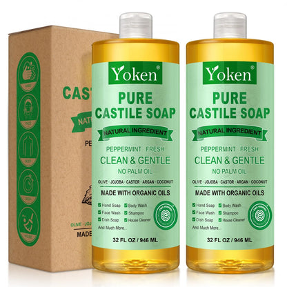 Yoken Castile Soap Liquid EWG Verified(1 Gallon, Unscented) Pure-Castile Liquid Soap for Body, Face, Hand, Pets, Laundry, Dish Soap and More - Made With Organic Oil, Vegan, Clean & Gentle, Versatile