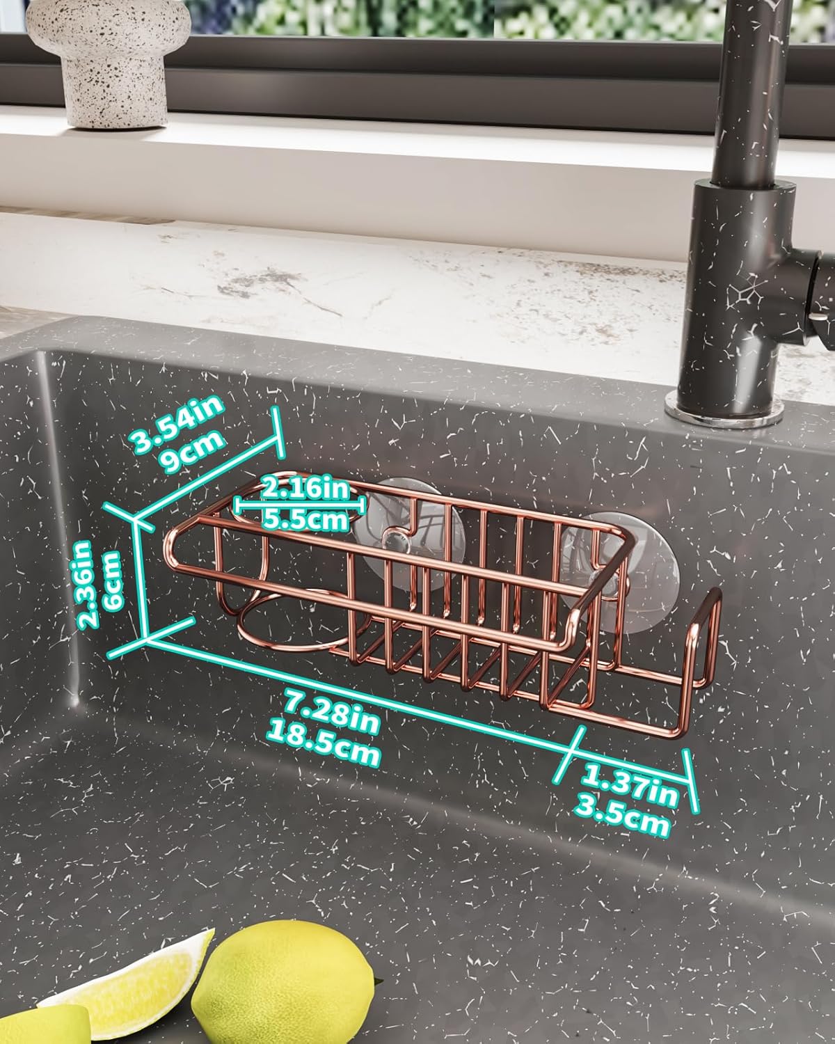 HapiRm 4 in 1 Kitchen Organizers and Storage, SUS304 Stainless Steel Brush Holder + Dish Cloth Hanger + Soap Rack + Sink Stopper Rack, No Drill Kitchen Essentials - Black