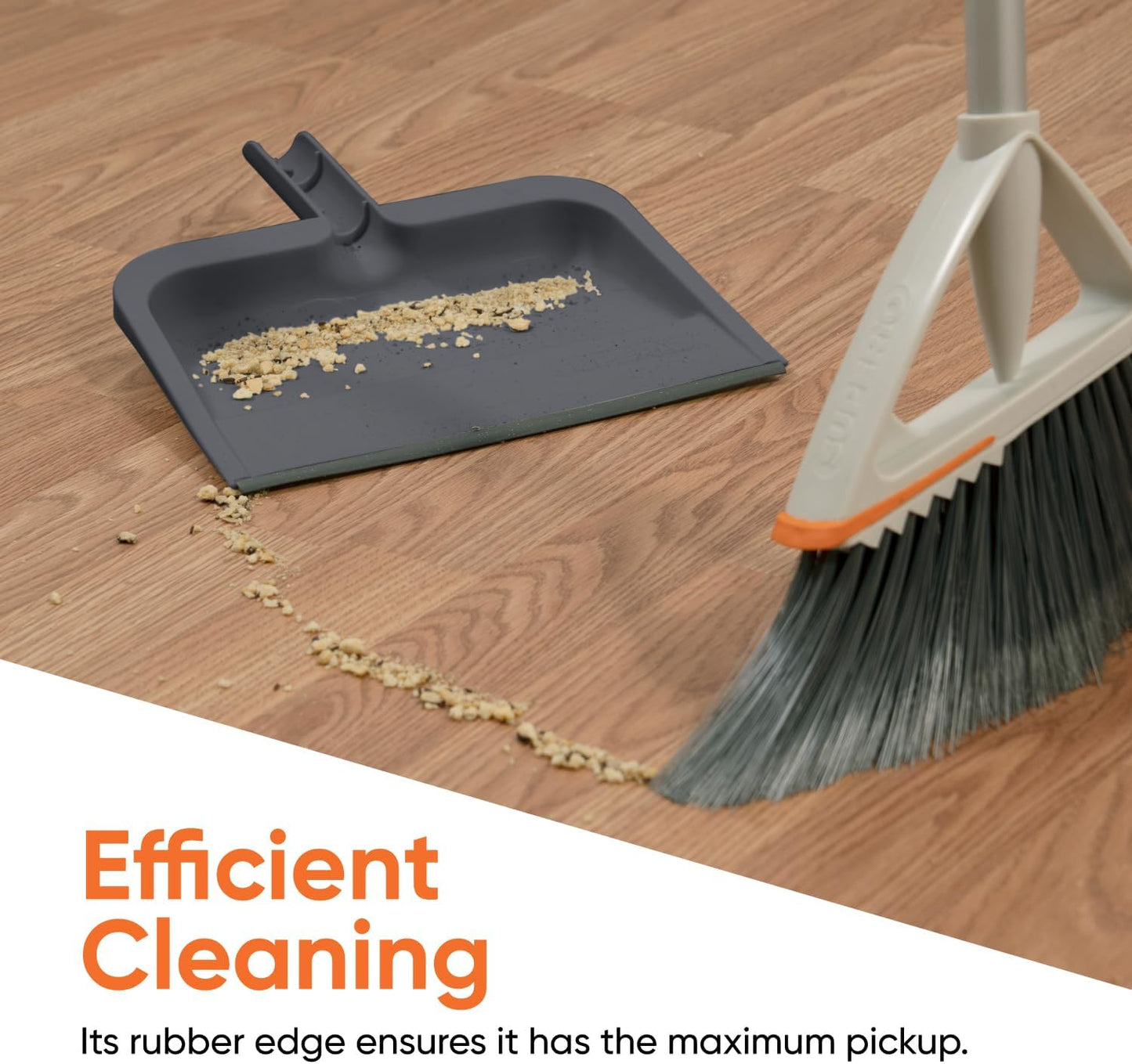 Superio Clip-On Dustpan with Rubber Lip - 10-inch Wide Durable Plastic Dust Pan with Comfort Grip Handle, White, 1-Pack