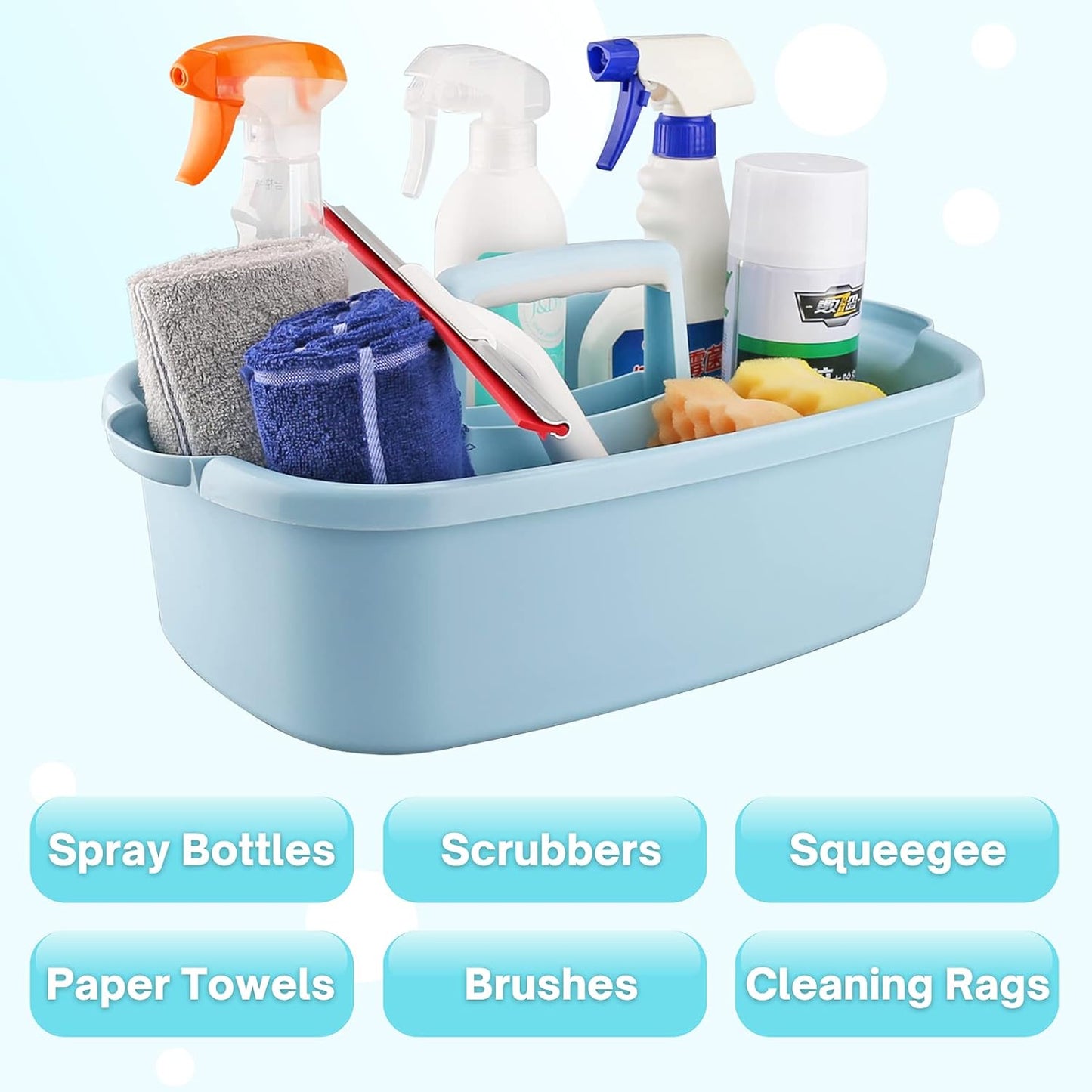 Cleaning Supplies Caddy, Household Tools Organizer with Handle, Large Plastic Bucket, Portable Shower Basket Tote, Gray