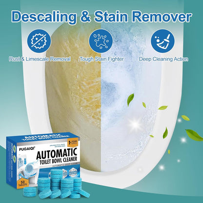 Automatic Toilet Bowl Cleaner Tablets,Blue toilet seat , Descale & Deodorize, Septic-Safe, Continuous Cleaning, Fresh Scent, Drop-In Tank Cleaner effective to use Works with Toilets 50 Pack-Permanence
