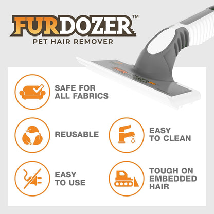 FurDozer Pet Hair Remover & Auto Detailing Tools - Cat & Dog Hair Remover for Carpets, Car Interiors, Couches, Bedding, & Pet Furniture (Gray, X3 PRO - 5" Long)