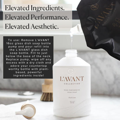 L'AVANT Collective High Performing Dish Soap Refill | Plant-Based Ingredients & High Performing Formula | Fresh Linen Scent | 32 FL oz/946 mL