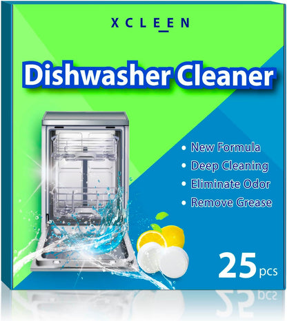 Xcleen Dishwasher Cleaner and Deodorizer Tablet 25 Count, Deep Cleaning Tablet Helps Remove Limescale, Mineral Buildup and Odor, Formulated to Clean Inside all Machines