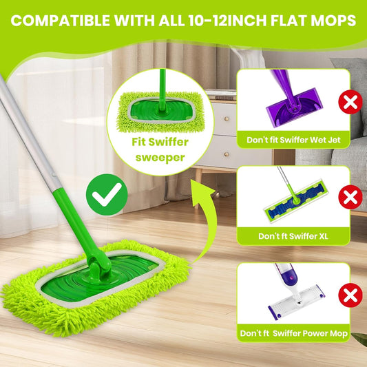 8 Pack Chenille Mop Refill Pads, Reusable Microfiber Mop Pads for 10''–12'' Flat Mops, Washable Dry& Wet Pads Refill for Hardwood, Tile, Compatible with Swiffer Sweeper