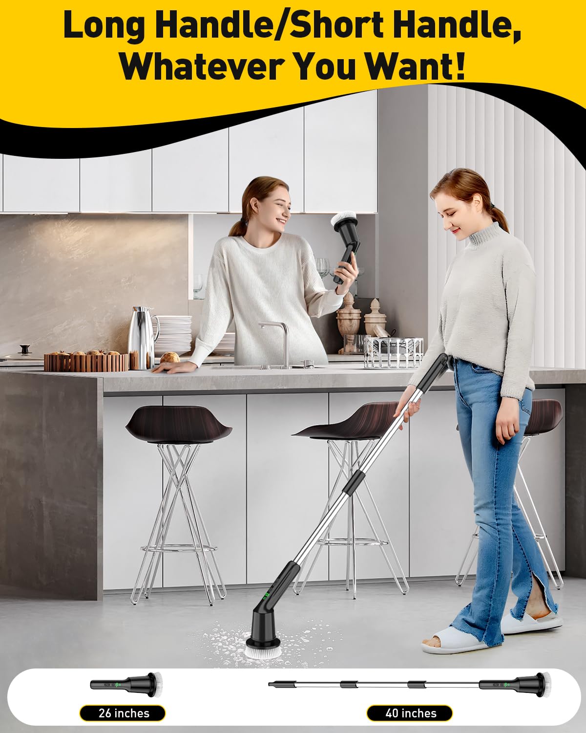 Electric Spin Scrubber for Cleaning Bathroom, Shower Scrubber Cordless Cleaning Brush with IPX7 Waterproof & 2 Speed, 3 Brush Heads, Bathroom Cleaning Supplies for Shower Tub Kitchen Tile Toilet White