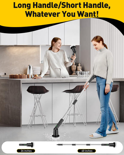 Electric Spin Scrubber for Cleaning Bathroom, Shower Scrubber Cordless Cleaning Brush with IPX7 Waterproof & 2 Speed, 3 Brush Heads, Bathroom Cleaning Supplies for Shower Tub Kitchen Tile Toilet White