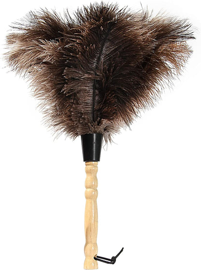 Retractable Ostrich Feather Duster for Cleaning, Fluffy and Natural Feather Duster with Retractable Handle， Reusable Eco-Friendly Handheld Cleaning Supplies (15 inch)
