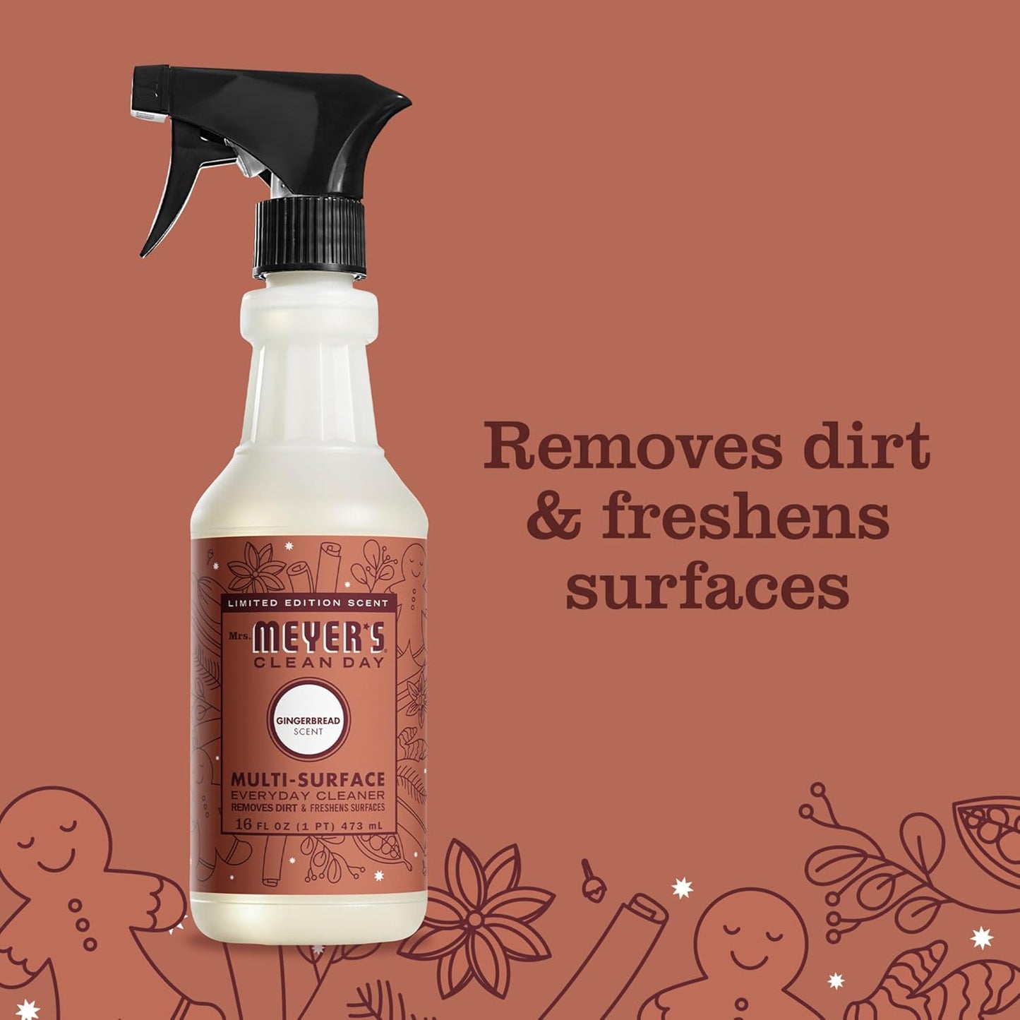 MRS. MEYER'S CLEAN DAY Multi-Surface Everyday Cleaner, Gingerbread Scent, 16 Fl Oz Bottle