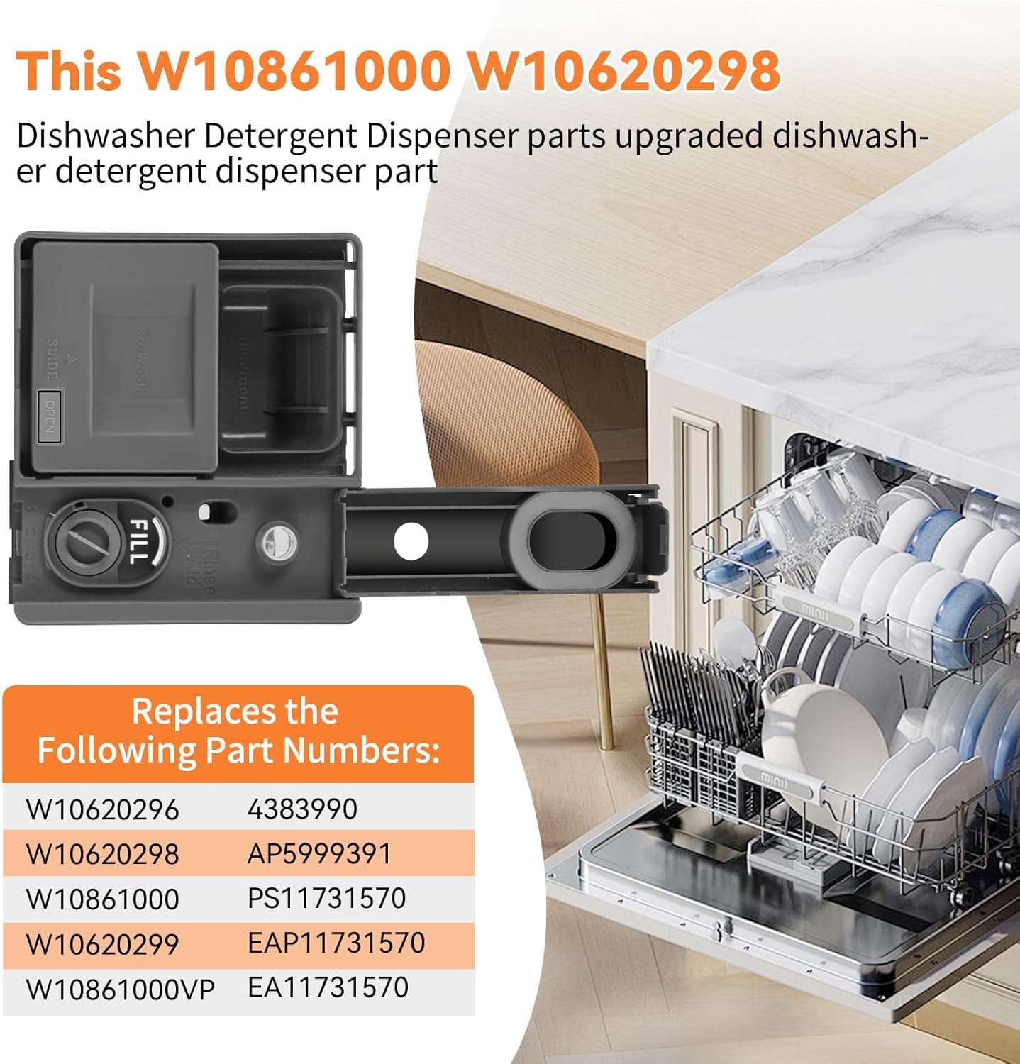 UPGRADED W10861000 W10620296 Dishwasher Detergent Dispenser Compatible With Whirlpool KitchenAid Maytag Dishwasher Detergent Dispenser Replacement Parts WDT750SAHZ0 WDTA50SAHZ0 WDT730PAHZ0 WDT970SAHZ0
