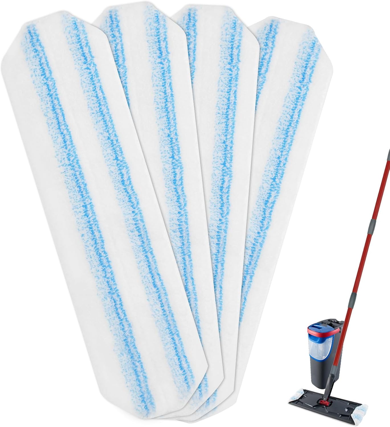 Mop Replacement Pads for Ocedar H2prO Flat Mop System, Mop Handle Mop Refills for O-Cedar H2pro Flat Mop System, Include 4 Pack Mop Pads and 4-Section Mop Handle for Ocedar H2 Pro Mop