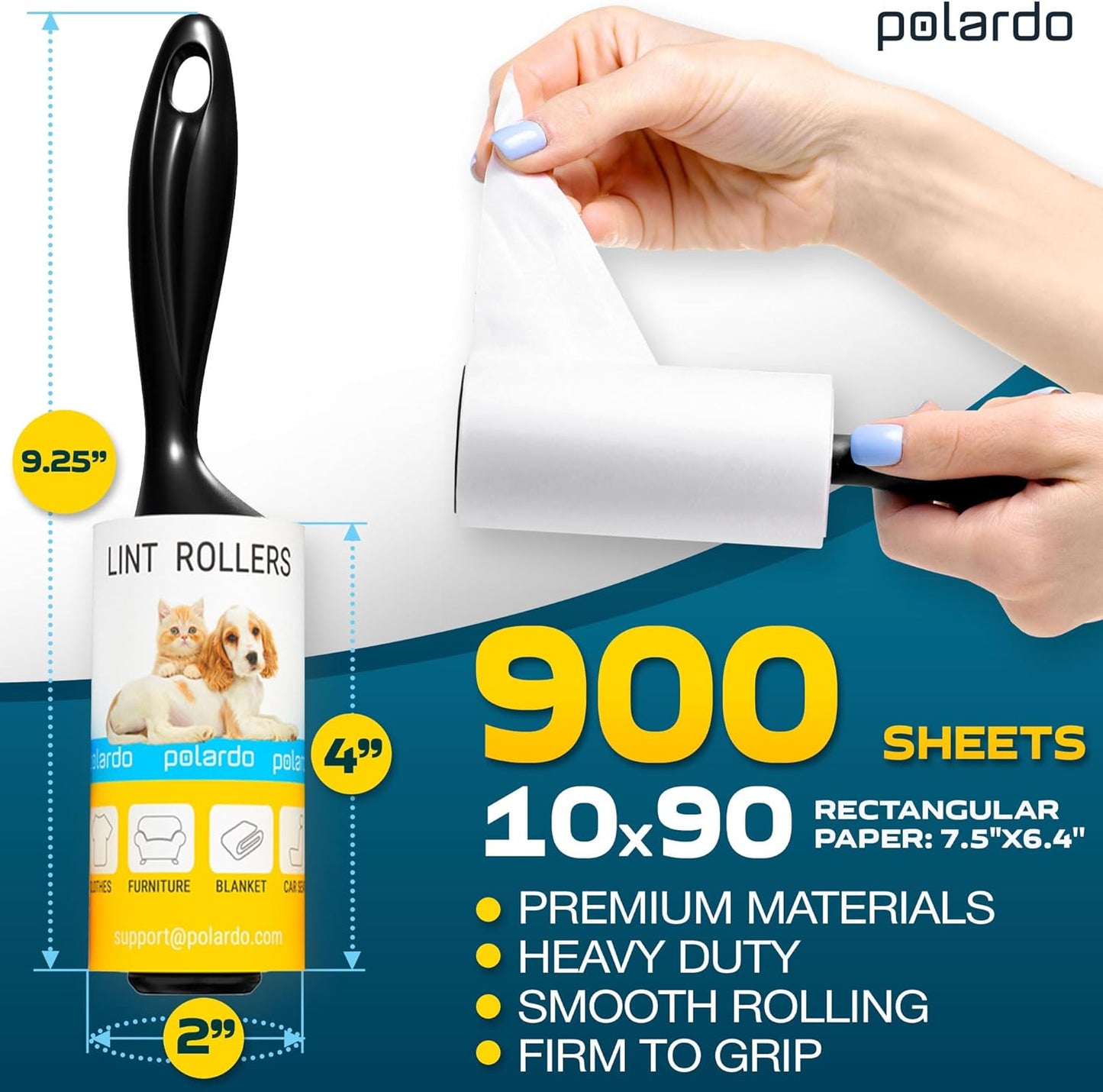 Lint Rollers for Pet Hair, White, Sticky Remover for Couch, Clothes, Furniture and Carpet, Dog and Cat Fur Remover, Animal Fuzz, 5 Large Sticky Rollers