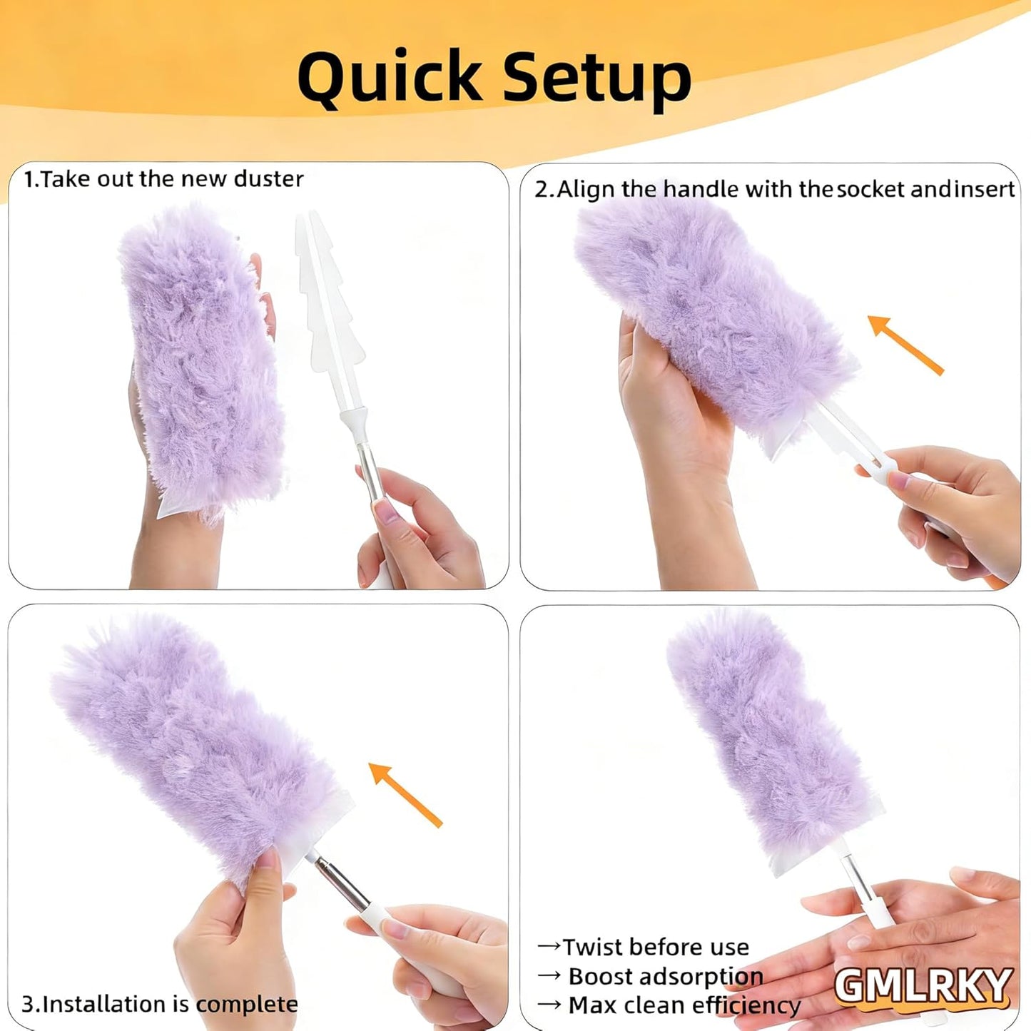 Heavy Duty Duster Refills, Disposable Dusters Kit for Cleaning Dusting Furniture Blind Ceiling Fan, Multi Surface 360 Feather Duster(10)+3FT Extended Handle（1） (Navy Blue)