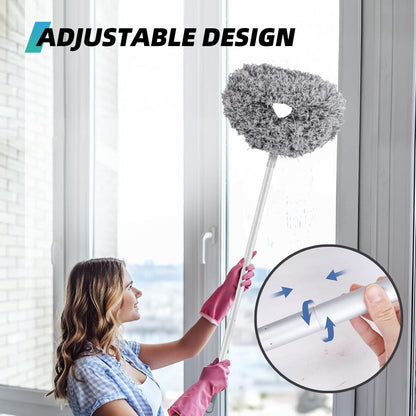 DRQ Ceiling Fan Cleaner Duster, Reusable Microfiber Duster with Extension Pole, 13 to 48 Inch Fan Blade Cleaner, Removable Dusters for Cleaning Walls Bookshelves Door Window Top (Blue)