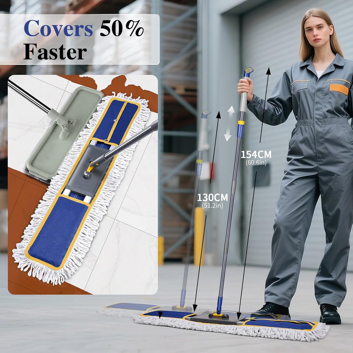 Mops for Floor Cleaning, Masthome Flat Dust Mop with 4 Reusable Pads, 2-Sided Microfiber Dust Mop for Wet & Dry Use, Flat Flip Mops for Hardwood, Laminate, Vinyl,Kitchen, Tile -1 Scraper