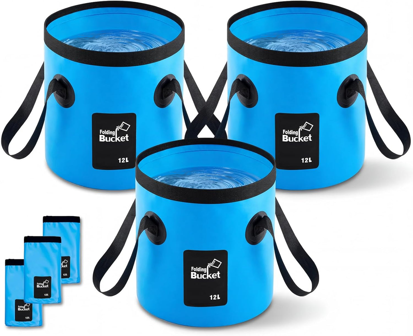 3 Pcs Collapsible Bucket Foldable Bucket with Handle, Cleaning Tools for Camping Fishing Hiking to Hold Water with Carry Bag Multiple Use Portable Lightweight (12L,Blue)