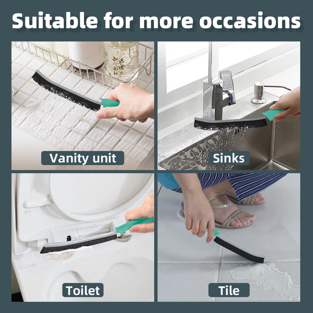Toilet Brush, 4 Pcs Bathroom Cleaning Brush, Gap Scrub Brush with Hanging Hole, Multifunctional Hard Bristle Crevice Cleaning Brush, Cleaner Tools for Sinks, Tub, Shower, Tile, Toilet Seat (4, Black)