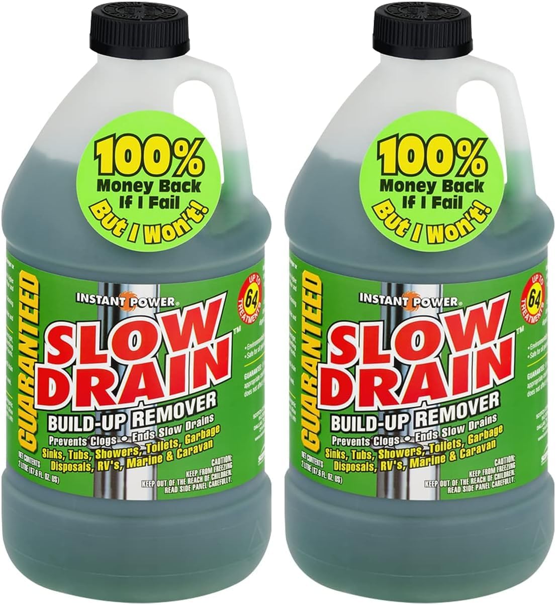 Instant Power Slow Drain Build Up Remover – Prevents Clogs, Ends Slow Drains for Sinks,Tubs, Showers, Toilets, Disposals, RVs, 2 Liters