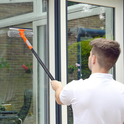Floor Squeegee for Concrete and Tile Cleaning, 24'' Rubber Wiper Broom, Large Heavy Duty Water Scraper with 60'' Long Handle for Garage, Deck, Bathroom, Shower Glass, Window