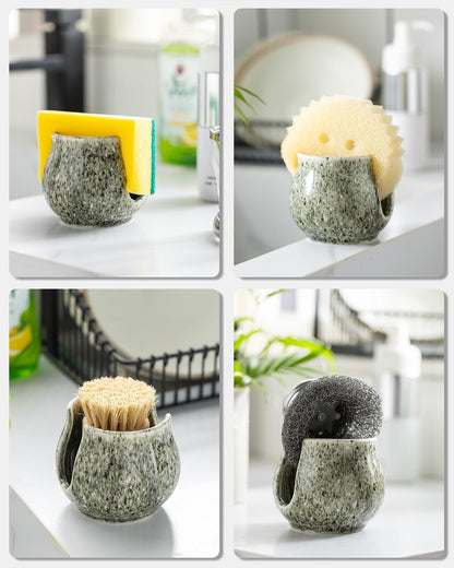 Zoeeker Sponge Holder for Kitchen Sink, Ceramic Dish Sponge Dish Rack Scrubby Caddy Kitchen Organizer Cute Sink Caddy Organizer, Farmhouse Decor, Speckled Glaze