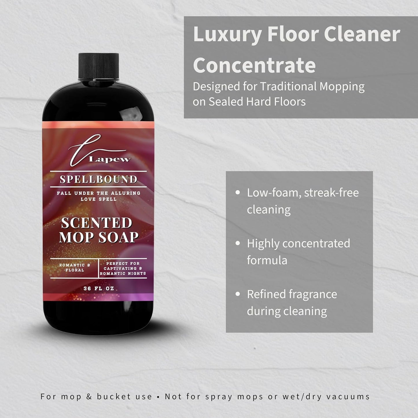 Lapew Santal Scented Mop Soap - Luxury Floor Cleaner Concentrate for Mopping Tile, Laminate, Vinyl & Hardwood | Streak-Free, Low-Foam | 36 oz - Colors C