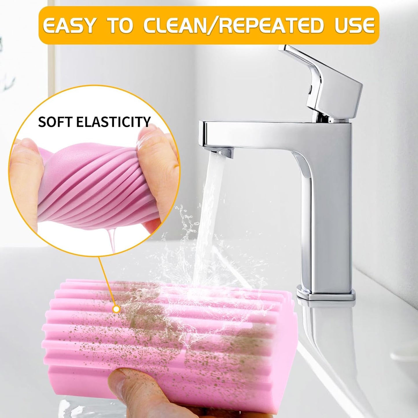 COBETE Damp Clean Duster Sponge,4pack Magic Sponge Eraser,Reusable Damp Dusting Sponge Household Cleaning for Blinds, Glass, Baseboards,Radiators,Window Track Grooves(Multi Color)