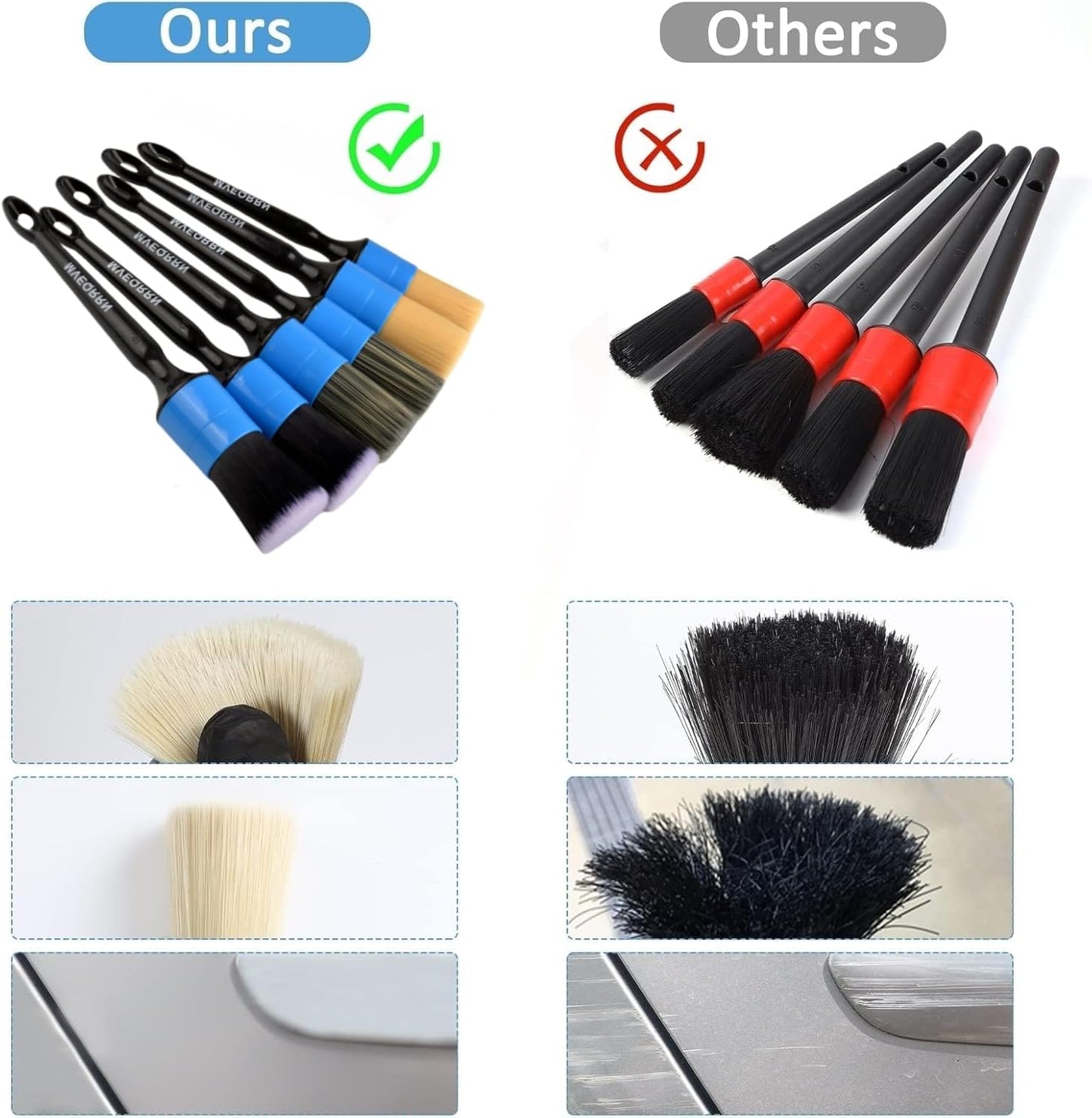 MVEQRRN 6pcs Car Detailing Brush Set-2pcs Boars Hair Car Detailing Brushes,2pcs Ultra Soft No Scratch Detailing Brush for Air Vent,Leather Seat 2pcs Detail Brushes car Detailing for Interior Exterior