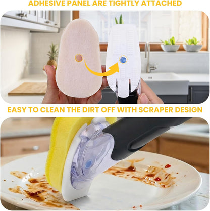 Soap Dispensing Replacement Dish Brush Storage Set with 10 PCS Sponge Refills & Holder - RIMAY Dispenser Scrub Cleaning Scrubber Kitchen Dishwashing Dish Wand Handle for Dishes/Pans/Pots/Sink(Yellow)