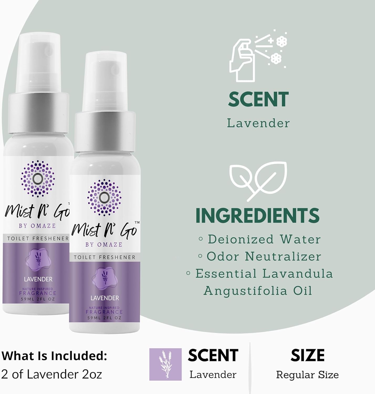 Mist N’ Go by Omaze Travel Bathroom Spray for Toilet Spray Odor Eliminator - Travel Toilet Spray for Bathroom Air Freshener Spray for Bathroom Deodorizer - Clean Mix, Travel Size (1oz x2)