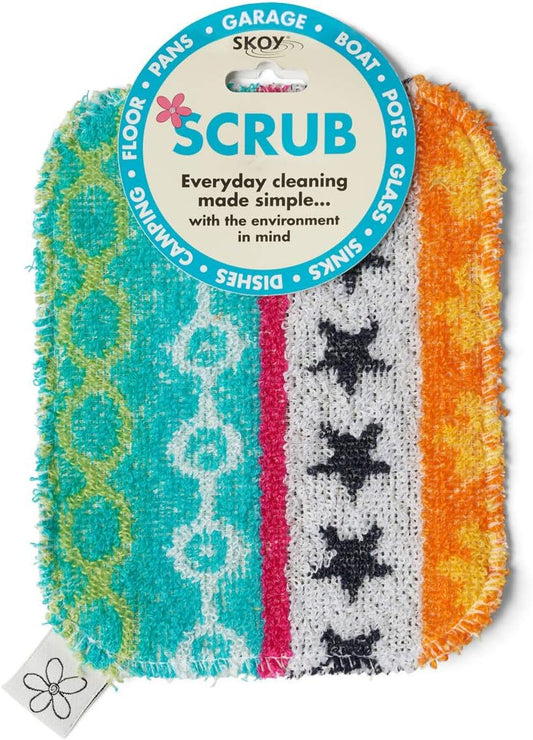 Skoy Scrub, 2-pack Reusable, Non-Scratching Dish Scrubber for Kitchen and Household Cleaning, Planet-Friendly, Dishwasher Safe Soft Scrub, Assorted Colors and Designs