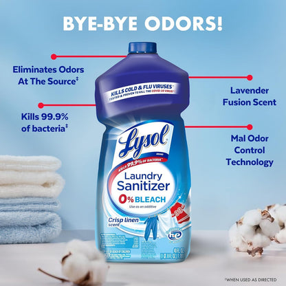 Lysol Disinfectant Laundry Sanitizer & Scent Booster, Laundry Detergent Additive, Color Safe Bleach Alternative, Laundry Odor Eliminator, Kills Bacteria & Viruses, Lavender Scent, 90 Fl Oz