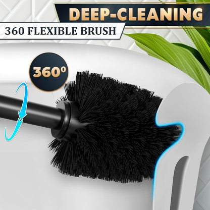 Stylish Stainless Steel Toilet Brush and Holder Set - Silver Toilet Bowl Brush and Holder with Splash Cover, Sturdy Bristles, Corrosion & Scratch Resistant - Elegant Design, Effective Deep Cleaning